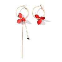 alliage de zinc Boucles d'oreilles asymétriques, fleur, Placage de couleur d'or, pour femme, plus de couleurs à choisir, protéger l'environnement, sans nickel, plomb et cadmium, 123mm,47mm, Vendu par paire