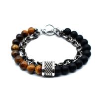 Gemstone Armbånd, Stainless Steel, med Black Stone, forskellige materialer til valg & for mennesket, Solgt Per Ca. 8.46 inch Strand