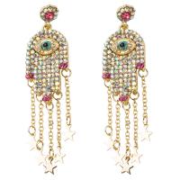 Zinc Alloy Tassel Earring, met Acryl, gold plated, voor vrouw & met strass, 75x19mm, Verkocht door pair