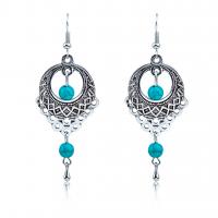 Boucles d'oreilles en alliage de zinc, avec turquoise, Plaqué de couleur d'argent, pour femme & creux, bleu, protéger l'environnement, sans nickel, plomb et cadmium, 63mm, Vendu par paire