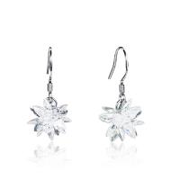 Boucles d'oreilles en alliage de zinc, flocon de neige, Placage de couleur argentée, pour femme & avec zircone cubique, protéger l'environnement, sans nickel, plomb et cadmium, 12*26mm, Vendu par paire