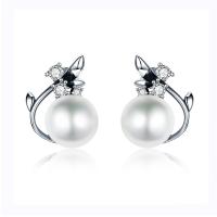 Серьги из серебра, 925 пробы, с Shell Pearl, плакированный настоящим серебром, инкрустированное микро кубического циркония & Женский, 12x13mm, 9x9mm, продается Пара