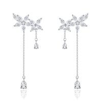 925 Sterling Silver Drop Earring Flower platinum plated for woman & with cubic zirconia Sold By Pair