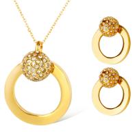 Acier titane parure de bijoux, Boucle d’oreille stud & collier, acier inoxydable puce boucle d'oreille, Placage, pour femme & avec strass, plus de couleurs à choisir, 450mm,40x32mm,22x19mm, Trou:Environ 5.5mm, Longueur Environ 17.7 pouce, Vendu par fixé