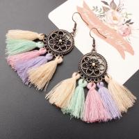 Zinc Alloy Tassel Earring, met Katoen draad, zinklegering oorbel haak, voor vrouw & met strass, meer kleuren voor de keuze, lood en cadmium vrij, 25x80mm, Verkocht door pair