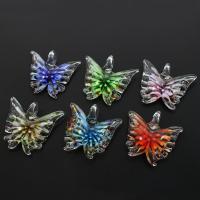 Szklane zawieszki z kwiatem wewnątrz, Lampwork, Motyl, wewnętrzny kwiat, mieszane kolory, 42x43x15mm, otwór:około 8mm, 12komputery/Box, sprzedane przez Box