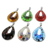 Inner Flower Lampwork Hangers, met Ijzer, Traan, platinum plated, goud zand & binnenbloem, gemengde kleuren, 43x69x11mm, Gat:Ca 5mm, 12pC's/box, Verkocht door box