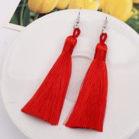 Zinc Alloy Tassel Earring, met Katoen draad, zinklegering oorbel haak, Bohemien stijl & voor vrouw, meer kleuren voor de keuze, lood en cadmium vrij, 80x20mm, Verkocht door pair