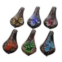 Innen Blume Lampwork Anhänger, Goldsand, gemischte Farben, 33x61x15mm, Bohrung:ca. 8mm, 12PCs/Box, verkauft von Box