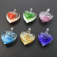 Εσωτερική Λουλούδι Μενταγιόν Lampwork, Γυάλινα, Καρδιά, εσωτερικό λουλούδι, μικτά χρώματα, 32x41x15mm, Τρύπα:Περίπου 8mm, 12PCs/Box, Sold Με Box