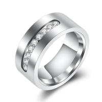 Bague en acier inoxydable zircons cubiques, beignet, unisexe & normes différentes pour le choix & pavé de micro zircon, couleur originale, 8mm, 2mm, Taille:6-13, Vendu par PC