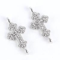 Cross Zinc Alloy Connector silver color plated & with rhinestone & 1/1 loop nickel lead & cadmium free 21*11mm Sold By Lot