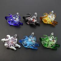 Εσωτερική Λουλούδι Μενταγιόν Lampwork, Γυάλινα, Γάτα, εσωτερικό λουλούδι, μικτά χρώματα, 49x40x22mm, Τρύπα:Περίπου 6mm, 12PCs/Box, Sold Με Box