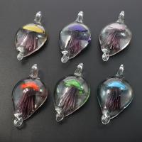 Innen Blume Lampwork Anhänger, gemischte Farben, 33x60x15mm, Bohrung:ca. 8mm, 12PCs/Box, verkauft von Box