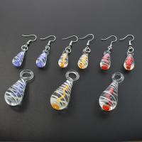 Lampwork Sieraden Sets, hanger & oorbel, ijzer oorbel haak, Traan, platinum plated, gemengde kleuren, 17x49mm,10x23mm, Gat:Ca 10mm, 12sets/box, Verkocht door box