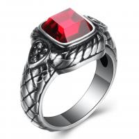 Titanium Steel Finger Ring with Red Agate antique silver color plated & for man & with rhinestone 14.5mm US Ring Sold By PC