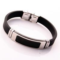 silicone bracciale, with acciaio inox, unisex, nero, 190.5mm, Lunghezza Appross. 7.5 pollice, Venduto da PC