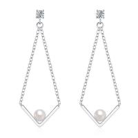 metal Drop Earring, med Plastic Pearl, sterling sølv ørering indlæg, platineret, for kvinde & med cubic zirconia, 68*22mm, Solgt af par