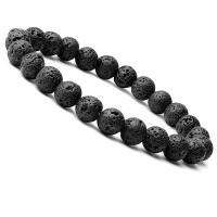 Lava Armband, mit elastischer Faden, rund, unisex, schwarz, 8mm, Länge ca. 6.9 ZollInch, 10SträngeStrang/Menge, verkauft von Menge