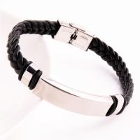 Titanium ocel Náramek, s kožená šňůra, barva stříbrná á, unisex, 190mm, Prodáno za Cca 7.5 inch Strand