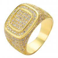 Brass Finger Ring plated & micro pave cubic zirconia & for man nickel lead & cadmium free Sold By PC