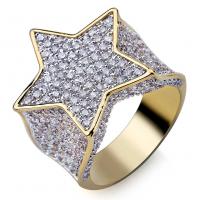 Brass Finger Ring Star gold color plated & micro pave cubic zirconia & for man metallic color plated Sold By PC