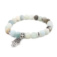 Bracciali Amazonite naturale, Amazzonite, with lega in zinco, placcato color argento, unisex, colori misti, 8mm, Lunghezza Appross. 6 pollice, 10Strandstrefolo/lotto, Venduto da lotto