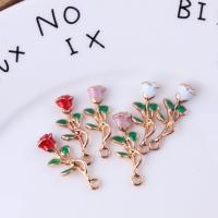 Zinc Alloy Flower Pendler, Rose, guldfarve belagt, emalje, flere farver til valg, nikkel, bly & cadmium fri, 10*28mm, 10pc'er/Bag, Solgt af Bag