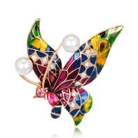 Zinc Alloy Brocher, med Plastic Pearl, Butterfly, guldfarve belagt, for kvinde & med rhinestone, nikkel, bly & cadmium fri, 42*40uff4duff4d, Solgt af PC