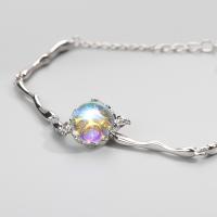 laiton bracelet, avec Moonstone, Placage de couleur argentée, pour femme, protéger l'environnement, sans nickel, plomb et cadmium, 210mm, Longueur Environ 8.2 pouce, Vendu par PC