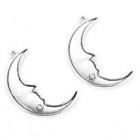 Zinc alliage Moon pendentifs, alliage de zinc, lune, Plaqué de couleur d'argent, protéger l'environnement, sans nickel, plomb et cadmium, 32x20mm, Trou:Environ 2mm, 3sacsvalises/lot, 10PC/sac, Vendu par lot