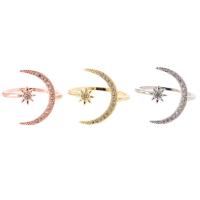 metal Anillo de dedo Cuff, Luna y estrella, chapado, Ajustable & micro arcilla de zirconia cúbica & para mujer, más colores para la opción, tamaño:7, 10PCs/Grupo, Vendido por Grupo