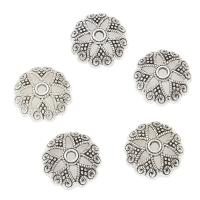 Lo zinco in lega tallone Cap, lega in zinco, Fiore, placcato argento antico, assenza di nichel,piombo&cadmio, 19*6mm, Foro:Appross. 2mm, 2Borsesacchetto/lotto, 250PC/borsa, Venduto da lotto