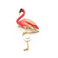 Zinc Alloy Brocher, med Plastic Pearl, Bird, forgyldt, Unisex & emalje, rød, 52x30mm, Solgt af PC