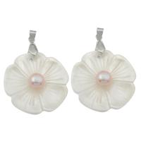 Shell Hangers, Freshwater Shell, met Zoetwater Parel, Bloem, platinum plated, voor vrouw, 52x39x6mm, Verkocht door PC