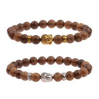 Holz Armband, mit Zinklegierung, plattiert, buddhistischer Schmuck & für den Menschen, keine, 8mm, verkauft per 7.5 ZollInch Strang