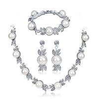 Seiteanna Jewelry Alloy Sinc, bracelet & earring & muince, Sinc Alloy, le Pearl Plaisteacha, cóimhiotal since clasp gliomach, cóimhiotal since iar earring, plátáilte, do bhean & le rhinestone, dath platanam, 40mm,13mm,170mm, Fad Thart 15.7 Inse, Díolta De réir Socraigh