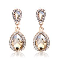 Boucles d'oreilles en alliage de zinc, larme, Placage, pour femme & avec strass, Champagne, 46x14mm, Vendu par paire