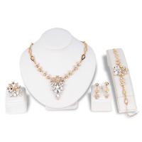 Zinklegering Sieraden Sets, vinger ring & armband & oorbel & halsketting, Zinc Alloy, zinklegering karabijn, zinklegering oorbel bericht, plated, voor vrouw & met strass, meer kleuren voor de keuze, 250mm,59mm,35mm,39mm,13mm,37mm,35mm, Lengte Ca 17.7 inch, Verkocht door Stel