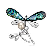 Zinklegering broches, Zinc Alloy, met Abalone Schelp & Plastic Pearl, Dragonfly, plated, voor vrouw, platina kleur, 48x44mm, Verkocht door PC