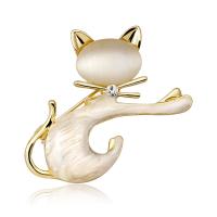 Zinc Alloy Brocher, med Shell, Cat, forgyldt, for kvinde & med rhinestone, flere farver til valg, 40x43mm, Solgt af PC