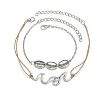 Zink Alloy Anklet, med Bomull Cord, med 2.4lnch extender kedja, Shell, silver pläterad, oval kedja & för kvinna, nickel, bly och kadmium gratis, Längd Ca 8.3 inch, Ca 9.3 inch, 2Strands/Ställ, Säljs av Ställ