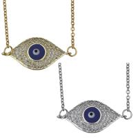 Stainless Steel Necklace with enamel with 2inch extender chain Evil Eye plated oval chain & micro pave cubic zirconia 1.5mm Sold Per Approx 17 Inch Strand