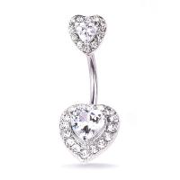 Rustfrit stål Belly Ring, Stainless Steel, med Zinc Alloy, Heart, forgyldt, Micro Pave rhinestone & for kvinde, flere farver til valg, nikkel, bly & cadmium fri, 13x42,8mm, Solgt af sæt