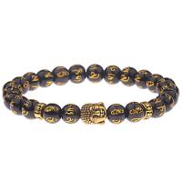 Gemstone Bracelets Black Stone with Zinc Alloy Buddhist jewelry & Unisex 8mm Sold Per 7.5 Inch Strand