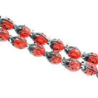 Bumpy Lampwork kralen, Lieveheersbeestje, hobbelig, rood, 11x16x6mm, Gat:Ca 1mm, Ca 100pC's/Bag, Verkocht door Bag