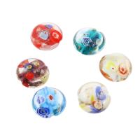 Бусины Lampwork с золотым песком, Лэмпворк, Плоская круглая форма, золотой песок & цветок внутри, Случайный цвет, 29x29x12mm, отверстие:Приблизительно 1mm, Приблизительно 100ПК/сумка, продается сумка