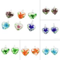 Inner Flower Lampwork Hangers, Hart, binnenbloem, gemengde kleuren, 20x25x11mm, Gat:Ca 3mm, 50pC's/Bag, Verkocht door Bag