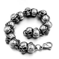 Partículas de acero Pulsera, Calavera, pistola de color negro chapado, para hombre & ennegrezca, 218mm, Vendido por Sarta