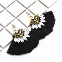 Zinc Alloy Tassel Earring, met Katoen draad, gold plated, voor vrouw & met strass, meer kleuren voor de keuze, 55mm, Verkocht door pair